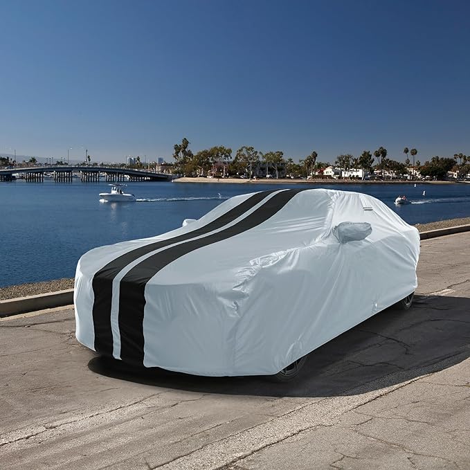 iCarCover Custom Car Cover for Buick Electra (1985-1990) Waterproof All-Weather Rain Snow UV Sun Protector Full Exterior Indoor Outdoor Car Cover (Stripe - Gray/Black)
