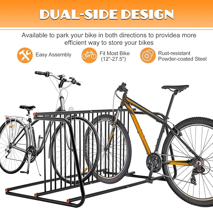 10-Bike Floor Bike Rack, 60” Dual-Sided Freestanding Steel Bike Stand for Garage, Schools & Events, Heavy-Duty Powder-Coated Storage Organizer, Easy Assembly