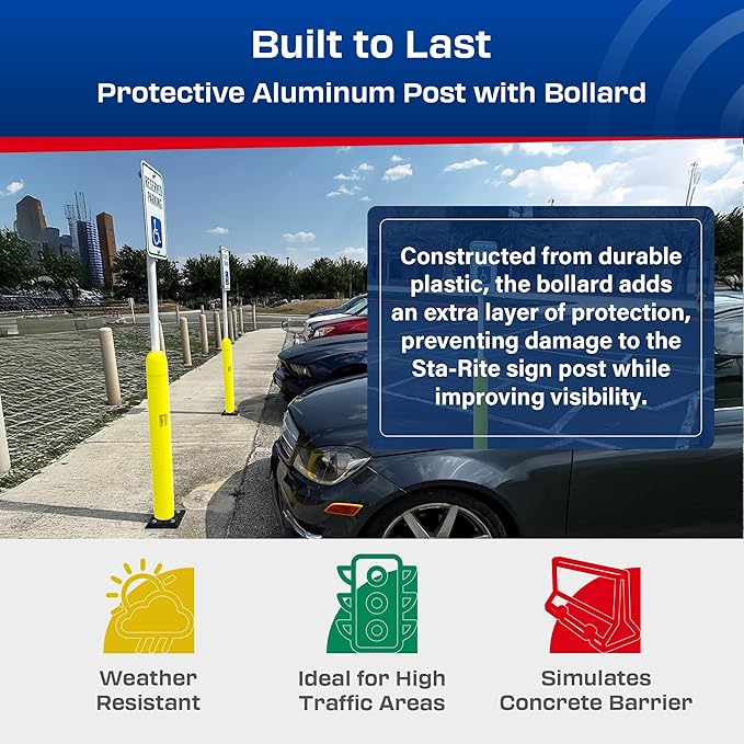 Impact Recovery - Sta-Rite Flexible Sign Post - Sign Holder - Handicap Parking Signs - Made in the USA - 102” with Yellow Bollard - Reserved Parking Signage