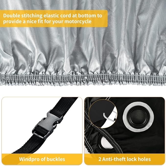 Coverado Motorcycle Cover Waterproof, All Weather Protection Outdoor Full Motorcycle Covers - UV Proof with Flame Retardant Fabric Fit for Harley Davidsion Yamaha Honda Suzuki (up to 111" Motors)