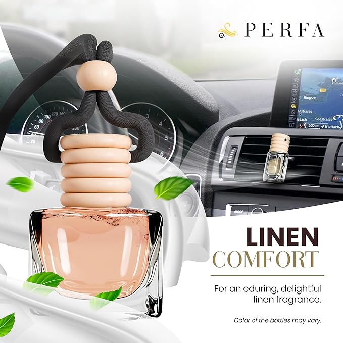 Car Air Fresheners - Linen Comfort Car Air Freshener for Men and Women | Pack of 2 Long Lasting Automotive Air Freshener | Odor Eliminator Car Perfume | Car Air Freshener Vent Clip by Perfa