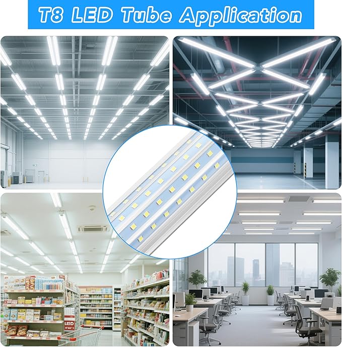 T8 LED Shop Lights 4FT Garage Light, 6 Pack 60W 9600LM 6000K Daylight Work Lights Ceiling LED, Linkable, Plug & Play, Energy-Saving for Warehouse Basement Room(V8)