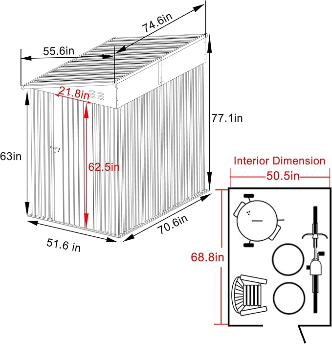 BlueWish 4'x6' Storage Shed, Lean-to Outdoor Storage Shed with Built in Vents, Metal Tool Shed Small Shed Kit with Galvanized Sloping Roof, Sheds & Outdoor Storage for Tool Storage