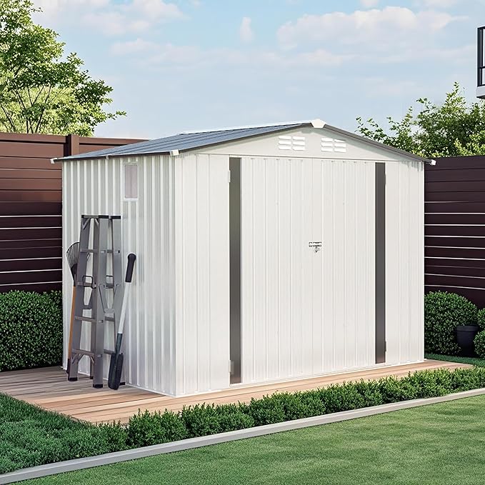 ARMSET 8x6 FT Metal Outdoor Storage Shed for Backyard, Patio, and Garden - Heavy Duty Tool Shed with Lockable Door & Side Window, Waterproof Galvanized Steel Storage Building for Bike and Tool Storage