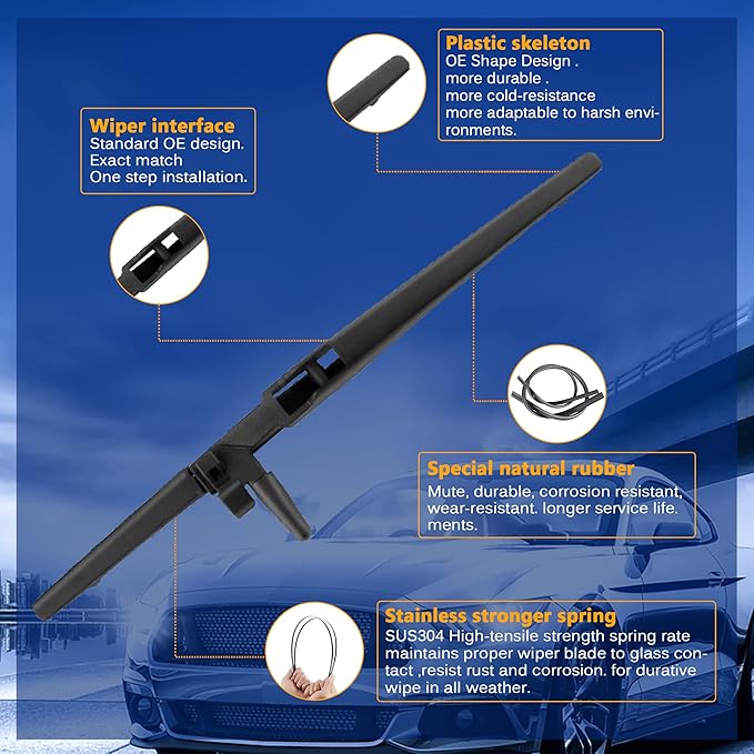 Windshield Wiper Blade Replacement for Toyota 4Runner 2010-2022 Original Equipment Replacement Front Rear Wiper Blades - 24" 20" 12" (Set of 3) U/J Hook