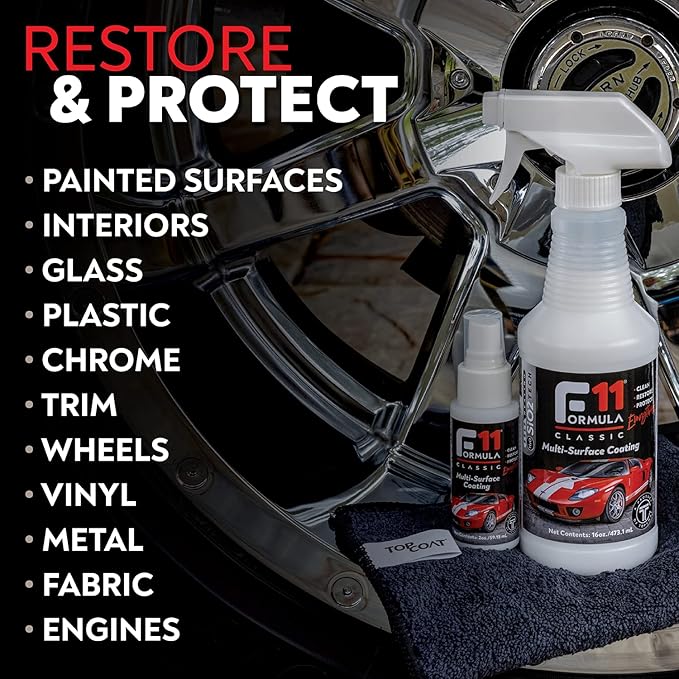 TopCoat F11 Polish & Sealer for Cars, Bikes and More – Water-Based Alternative to Ceramic Wax - 16 oz F11 Spray, 1 Gallon F11 Refill, and 5 Microfiber Towels