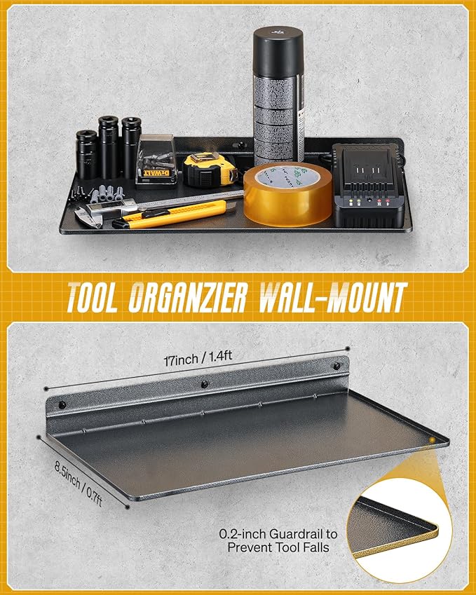 Wall Mount Screwdriver Organizer, Pliers Holder, Hammer Rack, 17x8.5-inch Storage Board, 4PCS Alloy Steel Hand Tool Storage Organizer for Garage Workshop