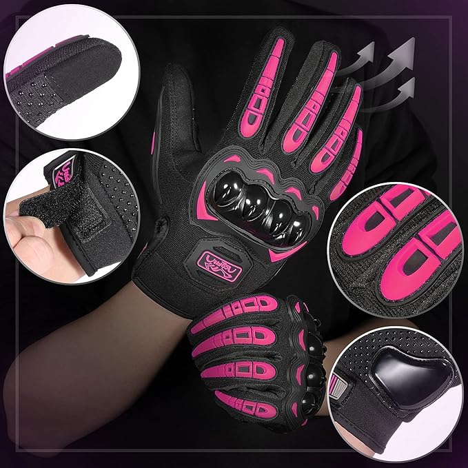 COFIT Motorcycle Gloves Breathable, Touchscreen Motorbike Gloves Anti-slip with Good Grip Hard Knuckles Protection for Men Women Motocross, BMX ATV MTB Cycling, Road Racing - Pink M