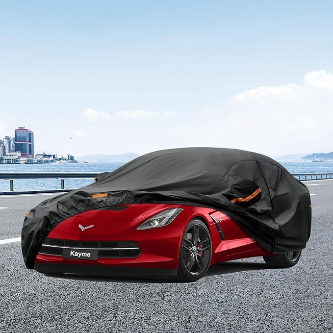 Kayme 7 Layers Car Cover Custom Fit for Chevrolet Corvette C4/C5/C7/C8 Coupe Convertible Targa (1980-2025) Waterproof All Weather for Automobiles, Outdoor Full Cover Rain Sun UV Protection.Black