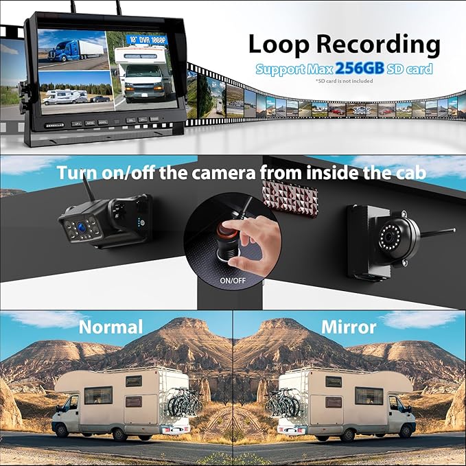 Magnetic Wireless Backup Camera: Portable Rechargeable Battery, 10" HD 1080P DVR Monitor with Rear View Side View Camera for Travel Trailer/Fifth Wheels/RV/Camper BC103