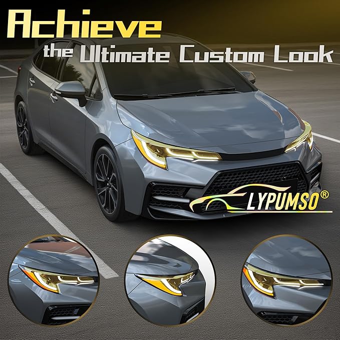 Lypumso 16 x 60 Inches Headlight Taillight Car Tint Vinyl Film, Self Adhesive Fog Lights Sticker Sheet Roll for Car Lights Cover Protection (Yellow)