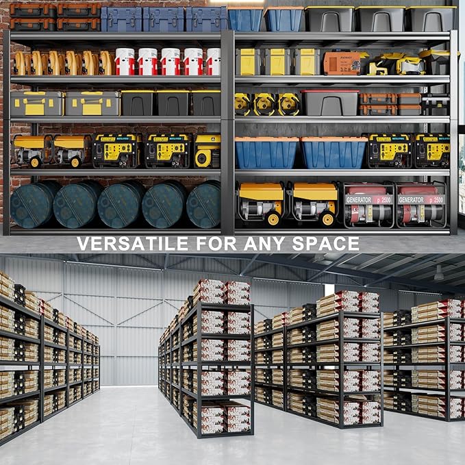 65" W Heavy Duty Garage Shelving, 84" H Garage Storage Shelves, 5 Tier Metal Shelving Unit, Commercial Shelving