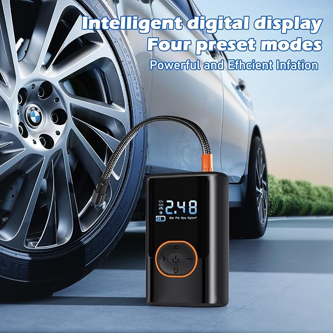2025 Cordless Tire Inflator w/Digital Gauge 150PSI, Portable Air Pump for Car/Motorcycle/Bike, USB-C Fast Charge & Auto Shut-Off, Travel/Home Emergency Kit