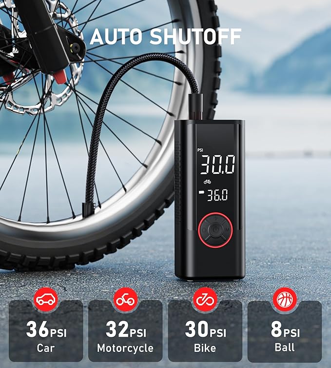 Tire Inflator Portable Air Compressor, Cordless Air Pump for Car Tires with Pressure Gauge, Battery Power Bike Tire Pump, 150PSI Portable Tire Inflator for Car, Motorcycle, Bicycle, Ball