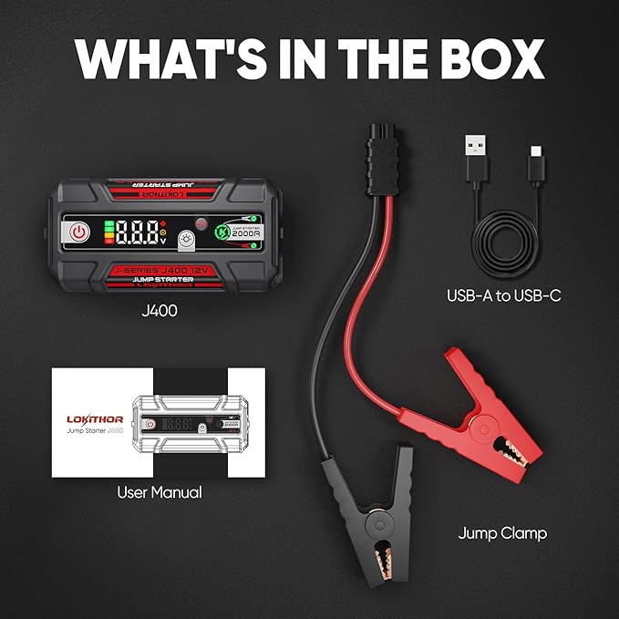 J400 Jump Starter with ConnectMax Tech, 2000A 12V Battery Jumper Starter Portable, Lithium Jump Box and Jump Pack for Up to 8.0-Liter Gas and 6.0-Liter Diesel Engines, Smart Digital Screen