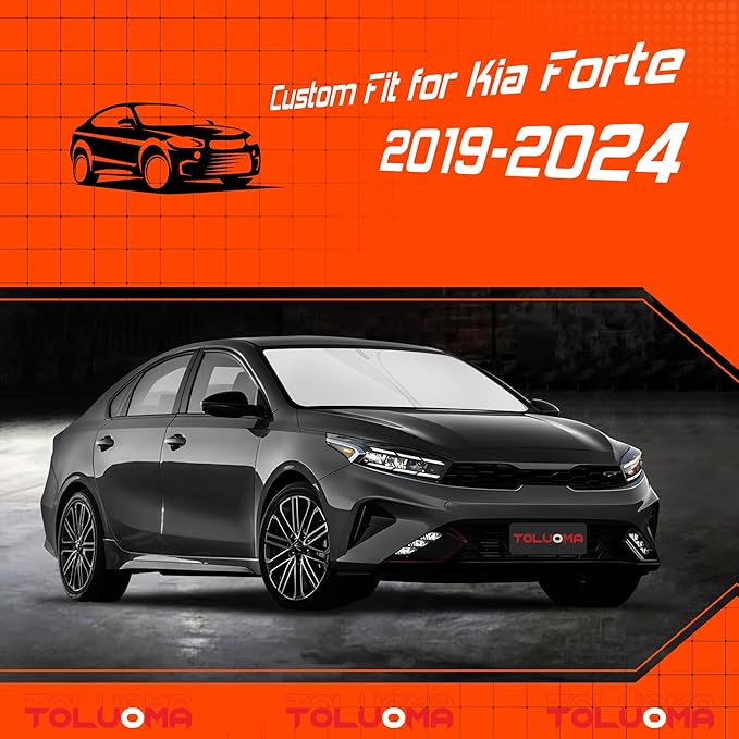 Custom Fit Windshield Sun Shade for Kia Forte 2019-2024 - Full Coverage, 210T Reflective Fabric, Double-Layer Design - Blocks 99% UV Rays, Keeps Car Cool, Easy to Install and Store