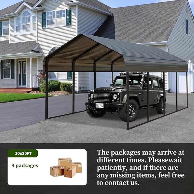 10x20FT/20x20 FT Metal Carport Heavy Duty for 2 Cars - Frame Shelter Car Garage Kits for All-Weather,Car Canopy Reinforced with Safe Boat Cover Car Ports for Yard Protection (10 x 20ft)