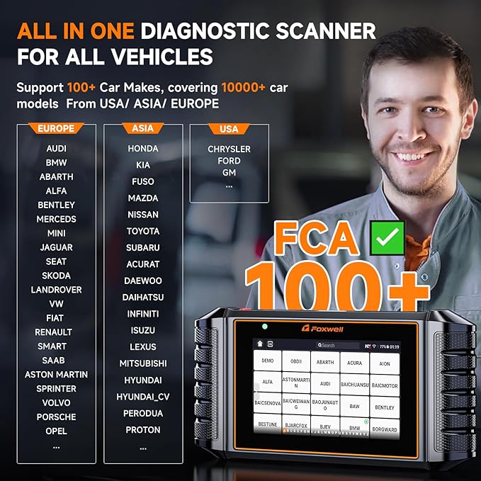 FOXWELL NT726 Bidirectional Scan Tool, All System OBD2 Scanner Diagnostic Tool, Code Reader for Cars and Trucks with 12 Resets, ABS Bleeding/Oil/EPB/SAS/D-PF/TPMS/Injector Coding/Throttle/BMS..., FCA