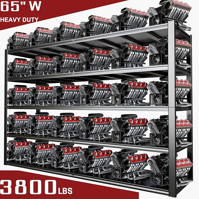 65" W Garage Shelving Heavy Duty, Adjustable 5 Tier Metal Shelves, Commercial Metal Shelf Rack, Industrial Shelving