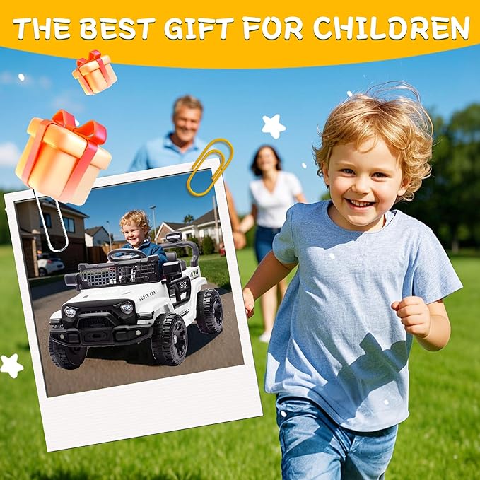 24V Ride on Toys with Parents Control, Ride on TruckCar with Four-Wheel Suspension, Electric Vehicles for Kids, PowerDisplay, Bluetooth, MP3, Music, LED Headlight, 1.86-3.11MPH (White)