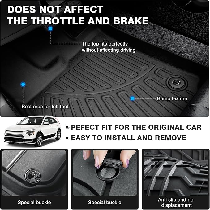 Powerty Floor Mats for 2023-2025 Kia NIRO & Hybrid & HEV - All Weather Floor Liners, 3D TPE, Heavy-Duty (1st & 2nd Row, NOT for EV & PHEV)