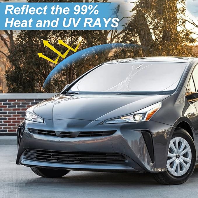 Custom Fit Prius Windshield Sunshade for 2010-2022 Toyota Prius Hatchback Accessories (Not for Prius C or Prius V) Front Window 210T Reflective Shield Cover for Windshield Sun Visor Protector