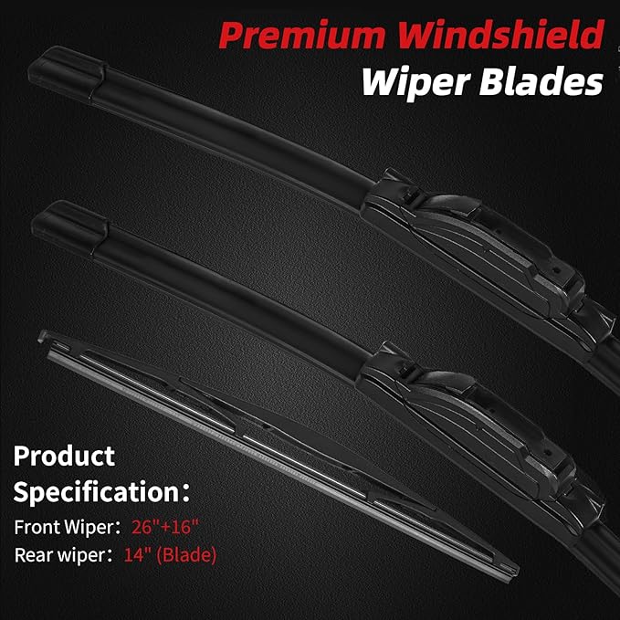 OTUAYAUTO Premium Windshield Wiper Blades - Replacement for Honda CRV CR-V 07-11, Nissan Leaf 18-20, Acura RDX 07-18, All-Weather, Front and Rear Wiper Blades, J/U Hook - 26"+16"+14" (Pack of 3)