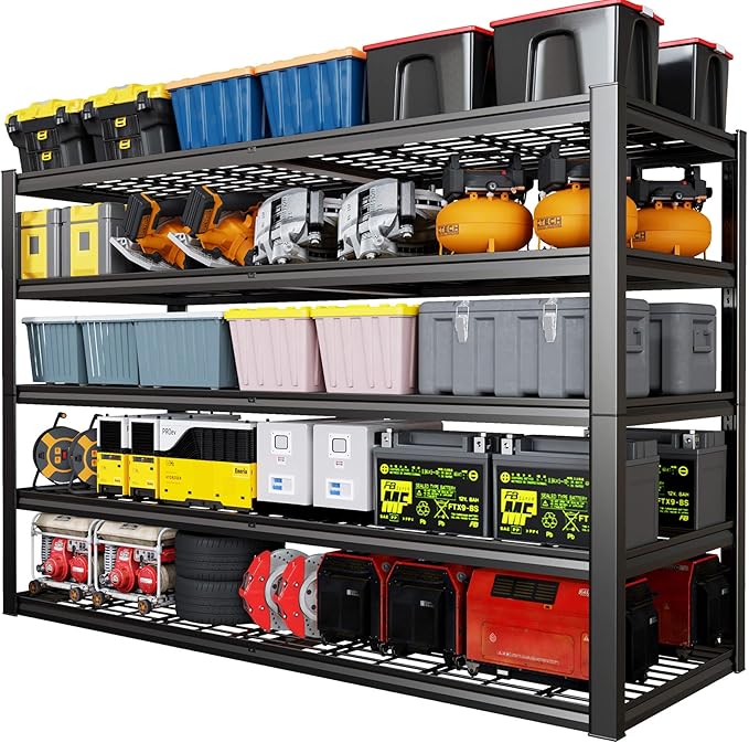 67" W Garage Shelving Heavy Duty, 67" W x 24" D x 84" H, Adjustable 5 Tier Metal Shelves, Commercial Metal Shelf Rack, Industrial Shelving, 2 Pack