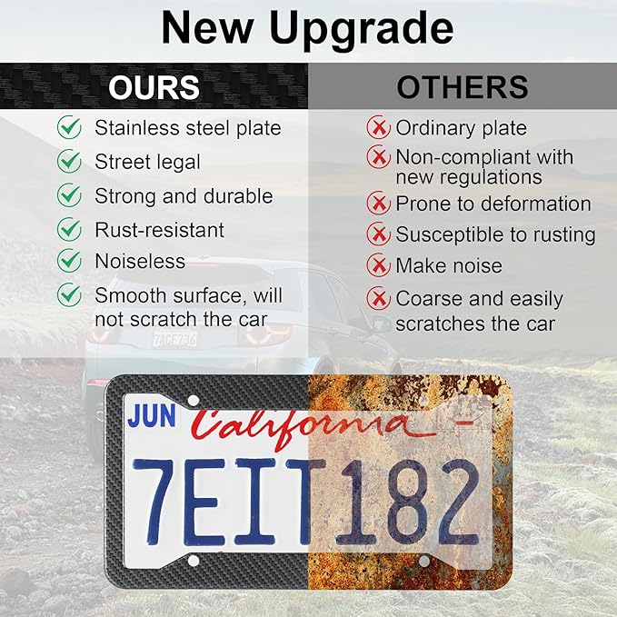 LivTee Carbon Fiber License Plate Frames, 2PCS Car License Plate Holder, 4 Holes Stainless Steel License Plate Covers, Automotive Exterior Accessories, Slim Design with Gasket Cover for US Cars