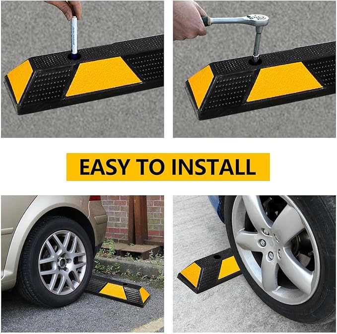 Curb Parking Garage Floor Stopper - 72 Inch Extra Wide Heavy Duty Rubber Parking Lot Stopper, for Vehicles Truck Driveway, Protect Pumpers from Cars Vans Trucks 2PCS