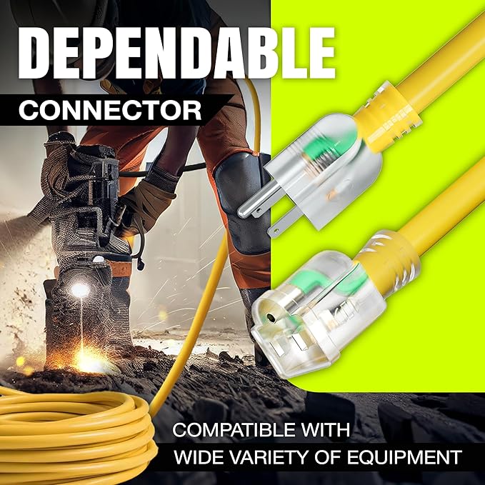 200ft Outdoor/Indoor Extension Cord 14/3 Gauge Heavy Duty 3 Prong SJTW, Waterproof, Flexible Cold-Resistant Long Power Cord,7A 125V 875W, Yellow by LifeSupplyUSA