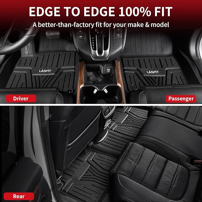 LASFIT Floor Mats and Cargo Liner for Honda CR-V 2023 2024 2025 2026 (Include Hybrid Models), All Weather TPE Car Trunk Mat (Upper Position), 1st & 2nd Row & Trunk Liner Full Set Black