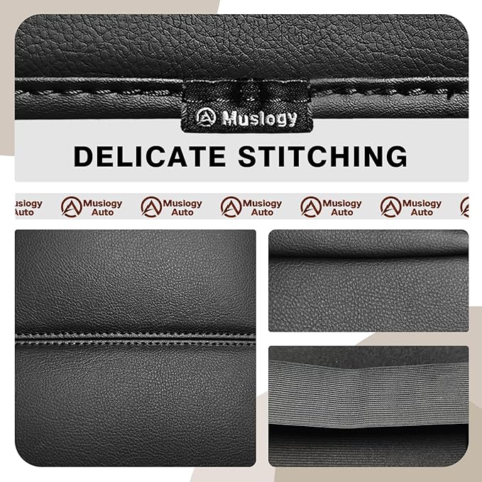 Muslogy Center Console Armrest Cover Compatible with Ford F250 F350 F450 2023 2024 2025 Super Duty Comfort Armrest Pad Arm Rest Cushion Vegan Leather Protector Regular Thick(Bucket Seat ONLY)