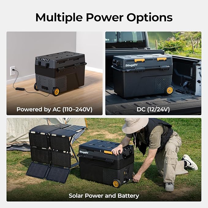 BougeRV 12 Volt Car Refrigerator, CRD2 52 Quart Portable Fridge Freezer with APP Control, -4℉ to 68℉ Dual Zone Compressor Electric Cooler 12/24V DC, 110~240V AC for Overlanding, Camping, RV, Truck