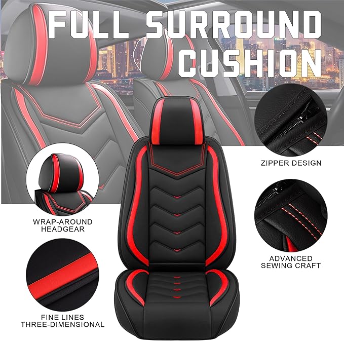 Car Seat Covers for Chrysler Pacifica 2004-2025, Stylish Sport Seat Cover, Premium Nappa Leather Car Seat Cover. Automobile Seat Covers Sets.(Standard 5 Seats/Black Red)