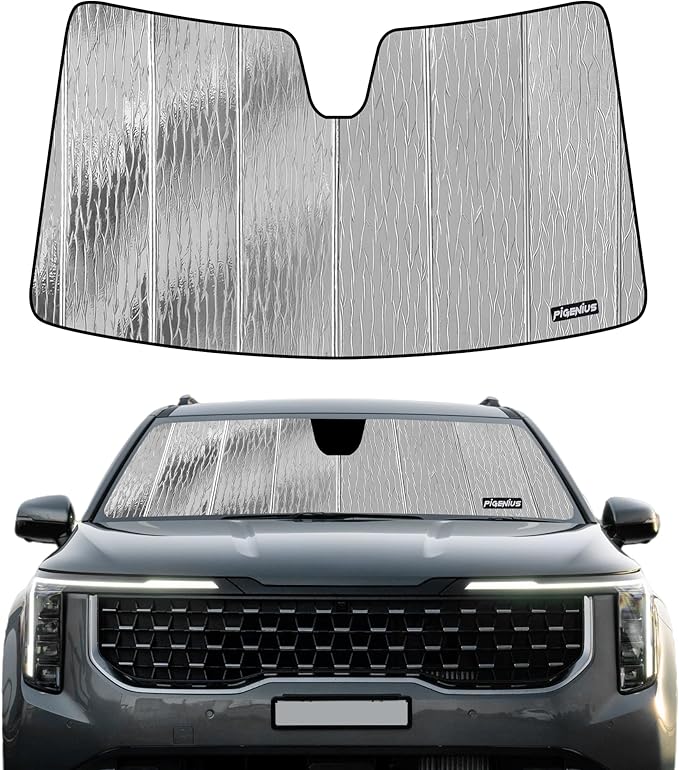 Windshield Sun Shade for Kia Carnival 2021-2025,Front Window Sunshade Shield, 2-in-1 Reflective Sun Shade,Silver for Summer, Black for Winter