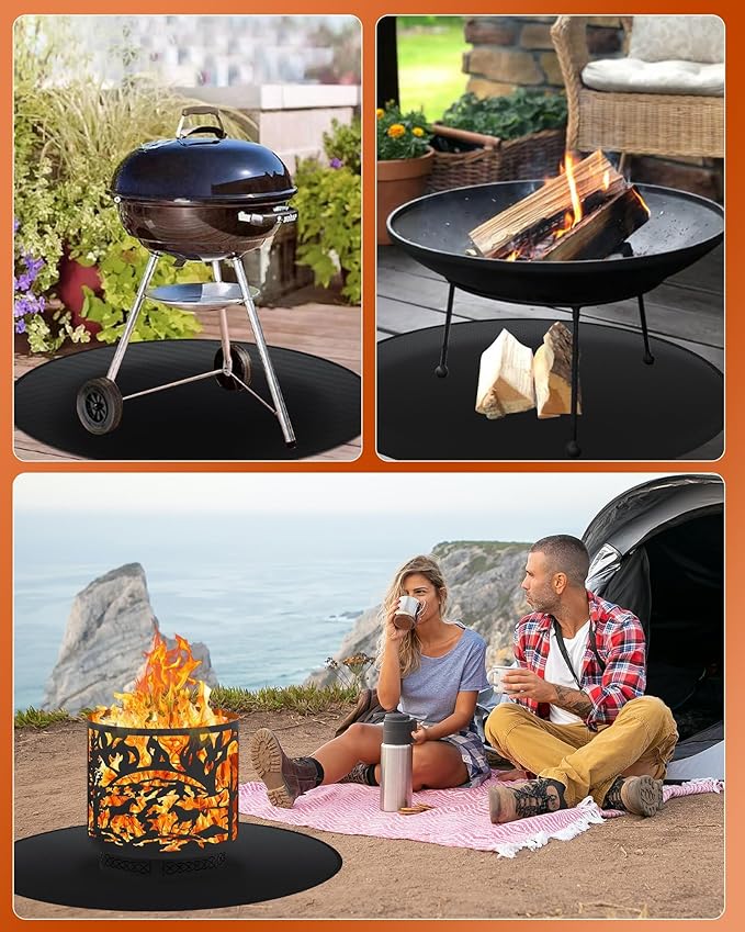 Round BBQ Grill Mat, 48 Inch Double-Sided Fireproof Pad 4-Layer Deck Protector for Indoor Outdoor Grilling