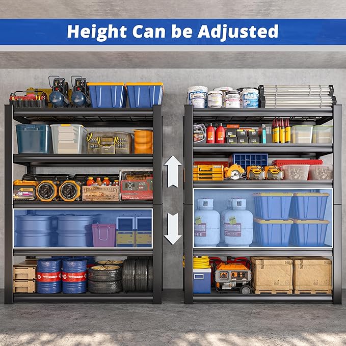REIBII 3010LBS Storage Shelves 72" H Garage Shelving Heavy Duty Metal Shelving 5 Tier Adjustable Metal Shelves for Storage for Pantry Kitchen Basement 72" H x 35.5" W x 16" D, Black