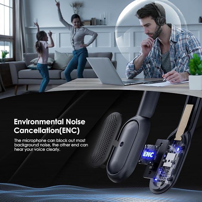 Wireless Headset with ANC & ENC, Bluetooth 5.4 Headset with USB Dongle, Wireless Headphones with Flip-to-Mute Microphone for Work from Home/Office/PC/Cell Phones