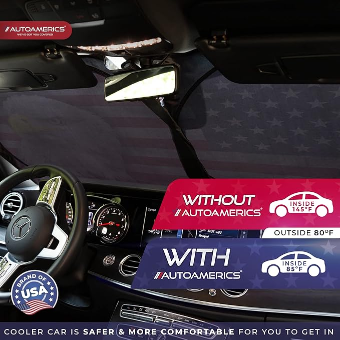 Autoamerics 1-Piece Windshield Sun Shade New American Eagle Flag USA Patriotic Design - Foldable Car Front Window Sunshade for Sedans SUV Truck - Blocks Max UV Rays and Keeps Your Vehicle Cool - Large