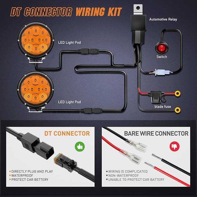 Nilight 5.7 Inch Amber LED Driving Light Round 50W Yellow Fog Spot Flood Combo Lights w/ 16AWG DT Connector Wiring Harness IP68 for Offroad ATV UTV Truck Tractor