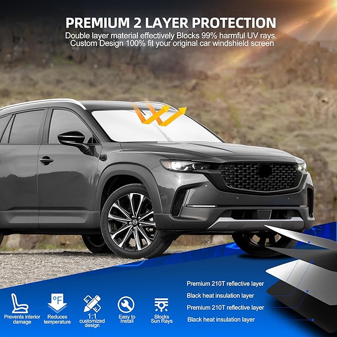 Windshield Sun Shade for Mazda CX-50 2023-2025 2026 Foldable CX50 Sunshade Custom Fit Front Window Car Interior Accessories Protector Blocks UV Rays
