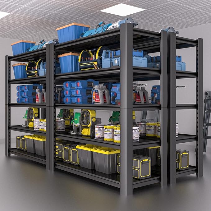 5-Tier Heavy Duty Garage Shelving Unit, 3000 LBS Capacity Metal Storage Rack 76" H x 60" W x 24" D, Adjustable Steel Shelves for Garage, Warehouse, Basement, Pantry, Workshop.3 Pack