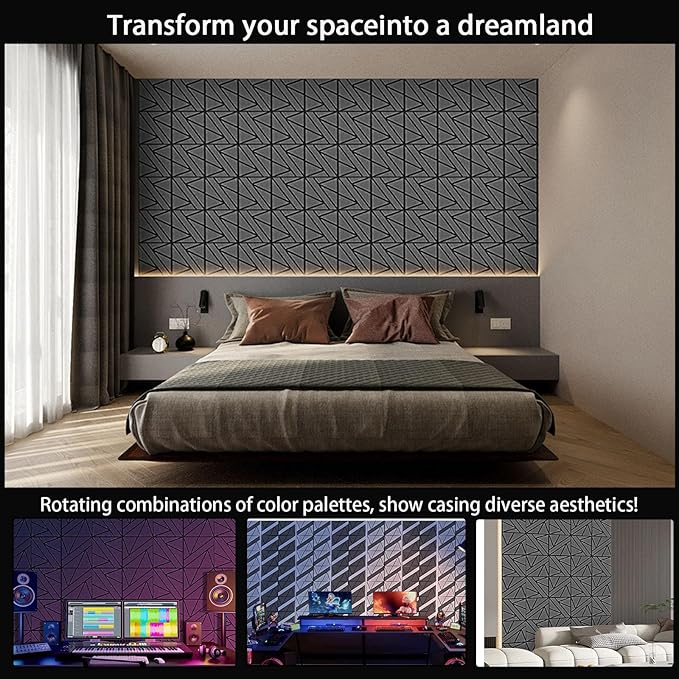 8 Pack Self-Adhesive Soundproof Wall Panels, 12 x 12 x 0.47 In Sound Proof Foam Panels for Walls, 1.2lb/ft³ High Density, Thicker 0.47in, Acoustic Panels, Noise Dampening Panels Studio Gray
