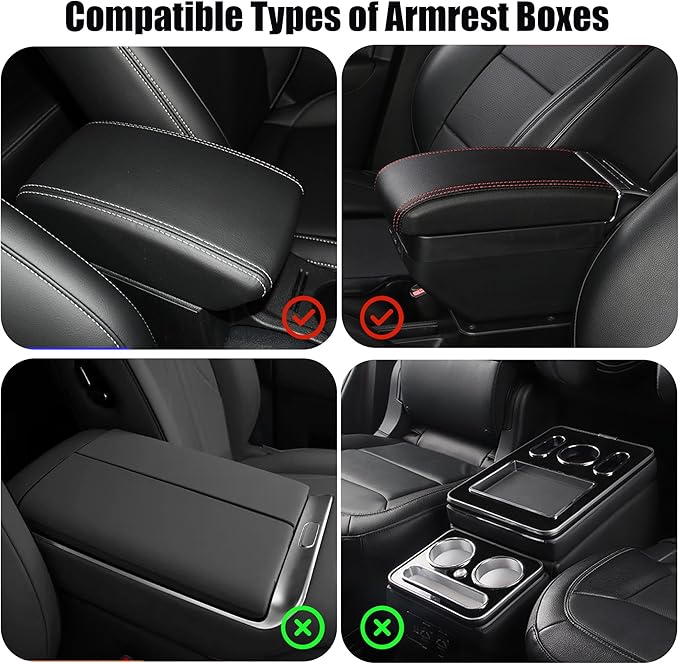Car Center Console Cover, Upgraded Leather Armrest Seat Box Cover with 2 Storage Bags, Universal Waterproof Car Armrest Cover Cushion Comfortable Car Decor Accessories for Most Vehicles (Red)