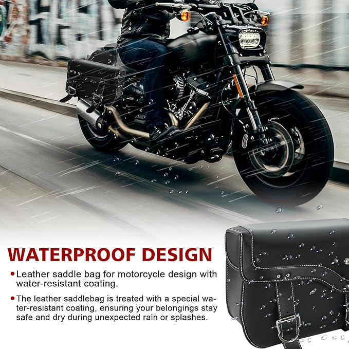 SUNPIE Motorcycle Saddlebags - Universal Leather Motorcycle Luggage Bag Waterproof Motorcycles Saddle bag with Large Capacity for Sportster Softail Shadow Dyna V-star