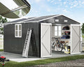 AMERLIFE 10x12x7 FT Galvanized Steel Storage Shed with Dual Transparent Panels, 2 4-Pane Windows & Hinged Double Doors, Outdoor Shed for Backyard, Garden, Patio, Dark Grey/White