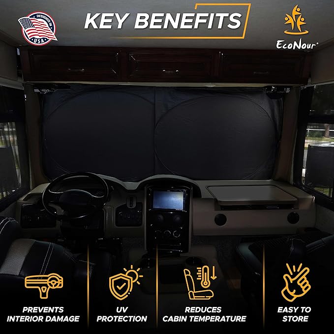 EcoNour Butterfly RV Windshield Sunshade | Windshield Cover Sunshade for UV Rays & Heat Protection, Keeps Your Interior Cool | Fits RVs, Trucks, Motorhomes, Buses | XXL - 102 x 51 inches