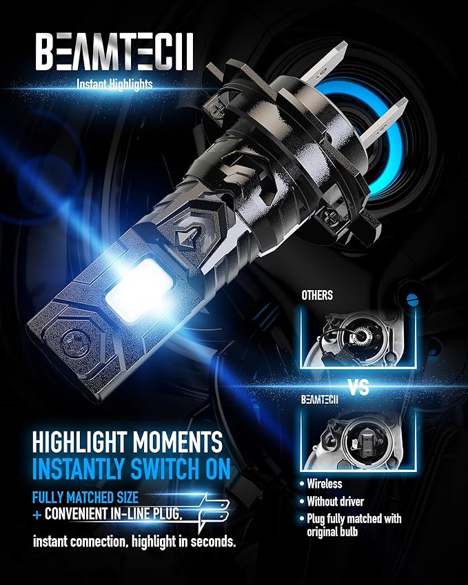 BEAMTECH H7 Light Bulb, No Adapter Need High Speed Fan 6500K Xenon White H7 Bulbs or Fog Lights Pack of 2