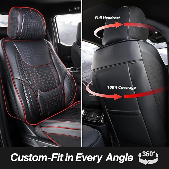 Coverland Custom Car Seat Covers Compatible with 2002-2010 Ram 1500 Quad Cab, Crew Cab - Premium Leather Non-Slip Waterproof Custom Interior Protector Full Set-Black [See Size Chart-Size X142]